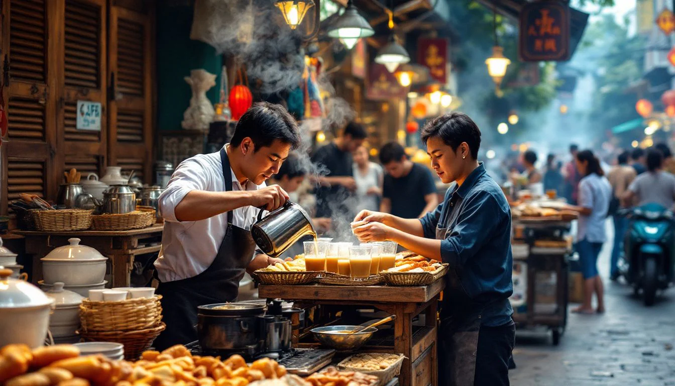 Vietnamese coffee market street scene for Crays Coffee Shops